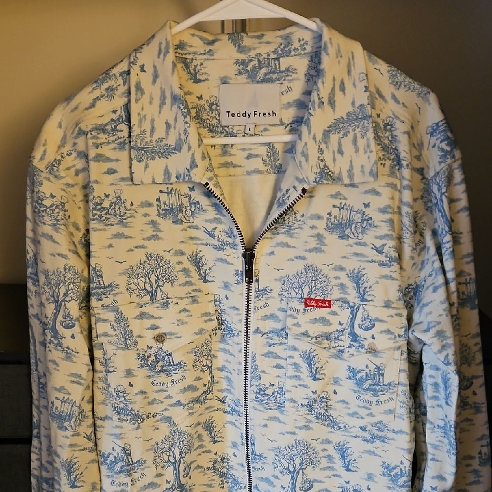 Teddy Fresh Cream and Blue Patterned Jacket